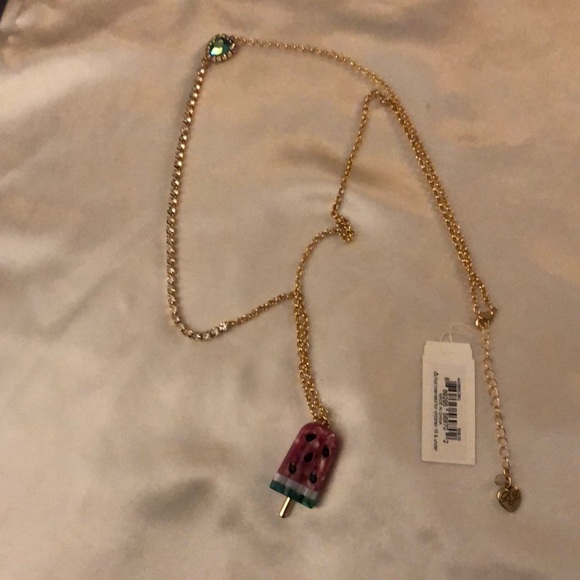 Betsey Johnson Gold Tone Watermelon Popsicle Pendant Necklace Cup Chain NWT - Picture 1 of 16
